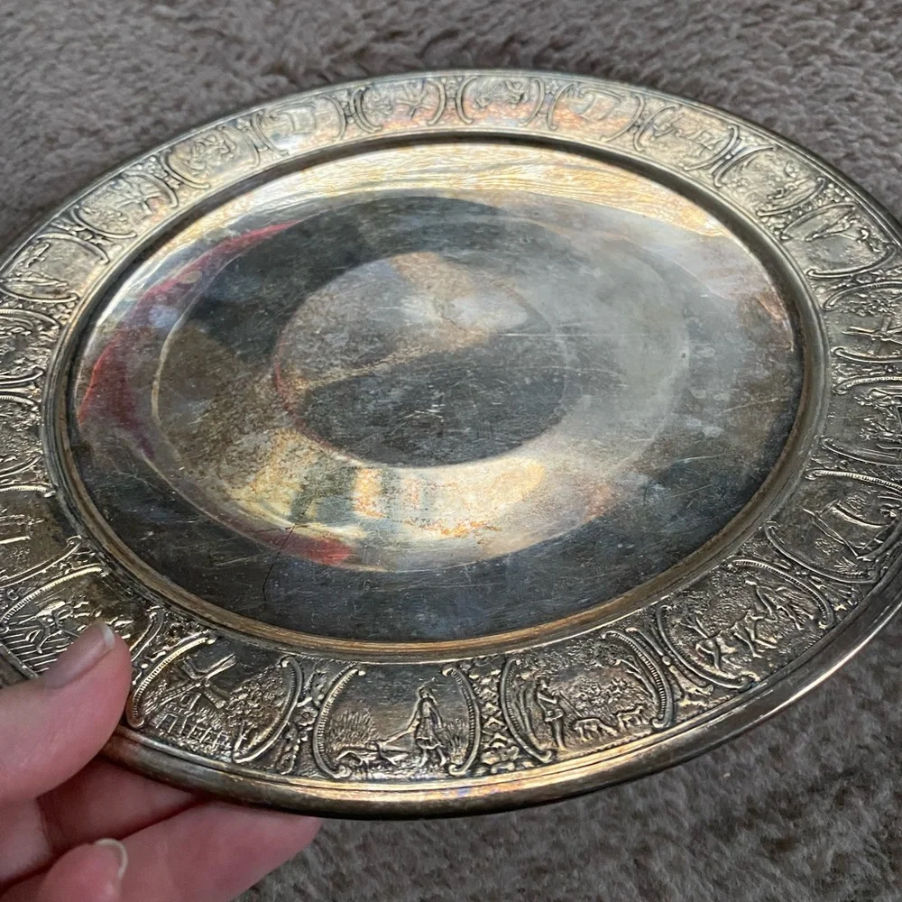 APOLLO DUTCHARDT 4034 SILVER-PLATED ROUND Footed PLATTER Serving Tray Dented - Picture 2 of 5